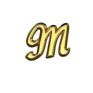 Vintage Brooch Cursive Monogram Initial Letter M Shiny Gold Tone Finish Pin